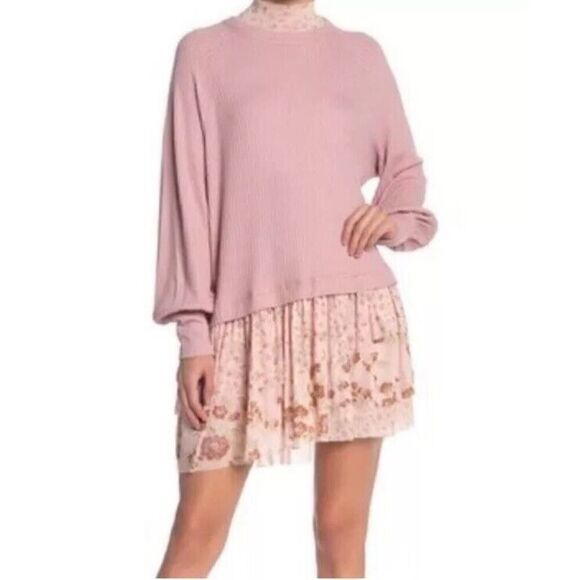 NWT FREE PEOPLE Opposites Attract Waffle Knit Mixed Media Mini Dress XS - Picture 14 of 14